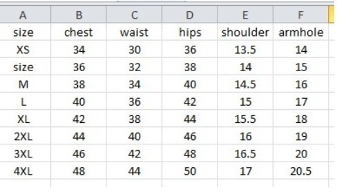 Size chart not availabe.